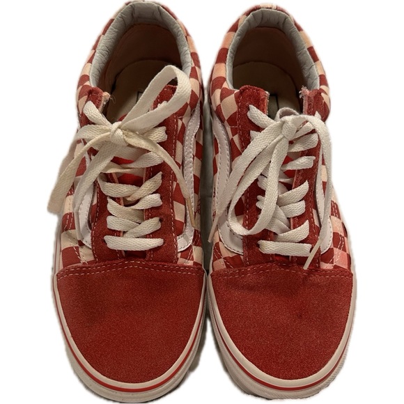VANS OLD SKOOL SKATE SHOES RED/WHITE CHECKERED Size Women 7 - Men 5.5 - Picture 3 of 7